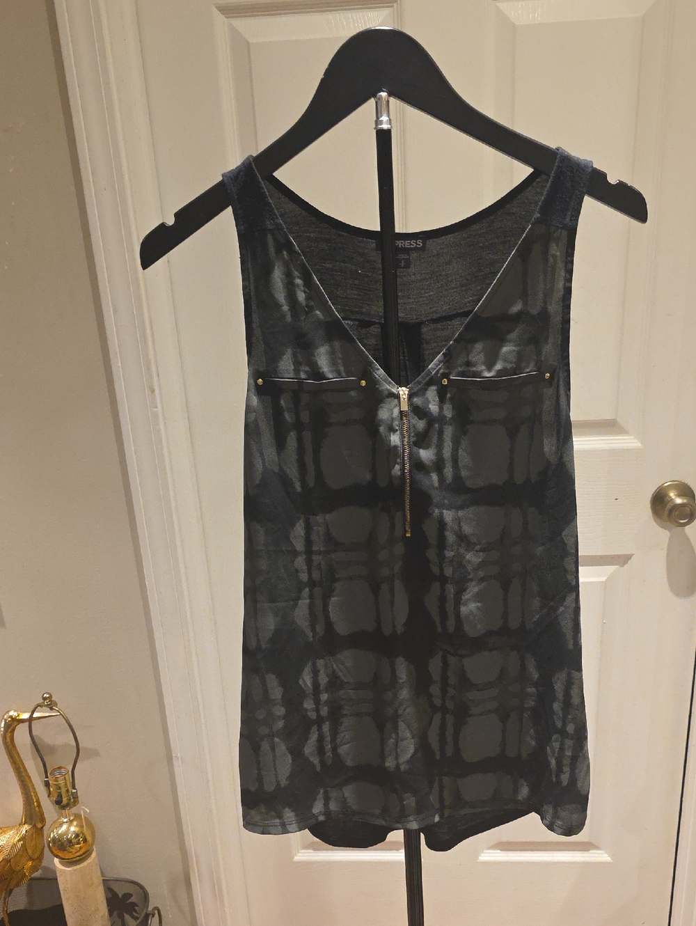 Express Black Tie-Dye V-Neck Tank with Zip